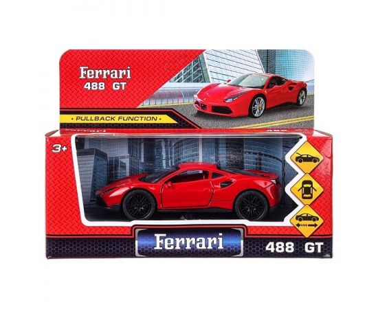 Машина металл ferrary 488 gtb 12 см, двери, багажник, инерция 393513 393513