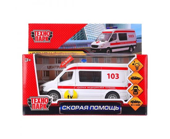 Машина металл свет-звук СКОРАЯ ПОМОЩЬ 14,5см, двери, багаж, инерц, бел 394897 394897