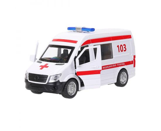 Машина металл свет-звук СКОРАЯ ПОМОЩЬ 14,5см, двери, багаж, инерц, бел 394897 394897
