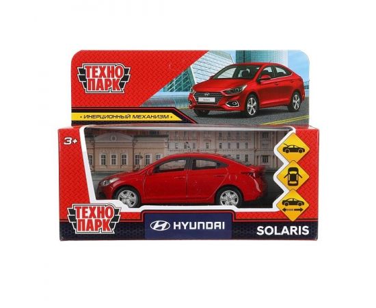 Машина металл HYUNDAI SOLARIS длина 12 см, двер, багаж, инерц, красный 395088 395088