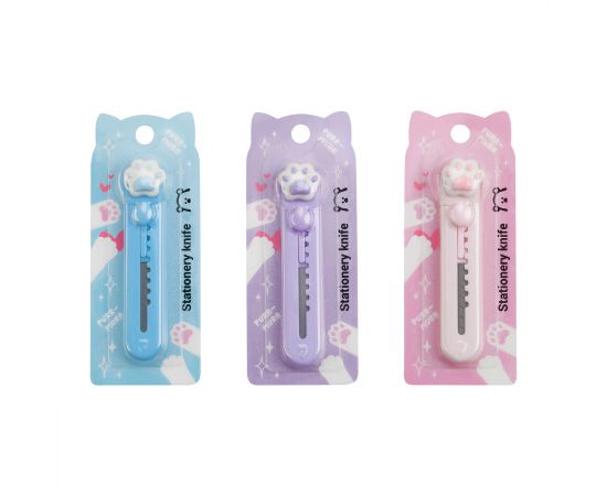 Нож канцелярский 9мм MESHU "Paw", блистер, европодвес, ассорти MS_64839