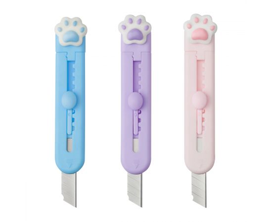 Нож канцелярский 9мм MESHU "Paw", блистер, европодвес, ассорти MS_64839