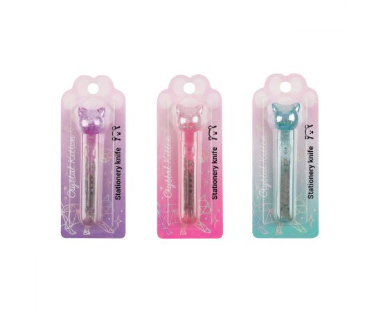 Нож канцелярский 9мм MESHU "Crystal Kitten", блистер, европодвес, ассорти MS_64840