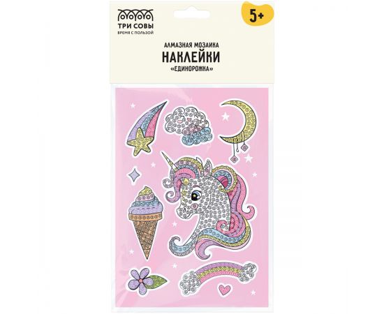 Алмазная мозаика, наклейки ТРИ СОВЫ "Единорожка", пакет с европодвесом АМН_48210