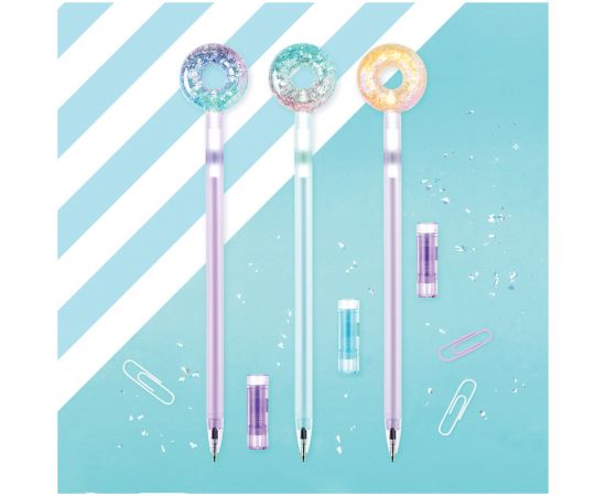 Ручка шариковая MESHU "Donats" синяя, 0,7мм, перламутр, софт-тач, ассорти, с топпером 296410