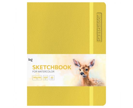 Скетчбук для акварели 40л., А5 BG "Bright. Yellow", кожзам, на резинке, 200г/м2 CА540с_61744