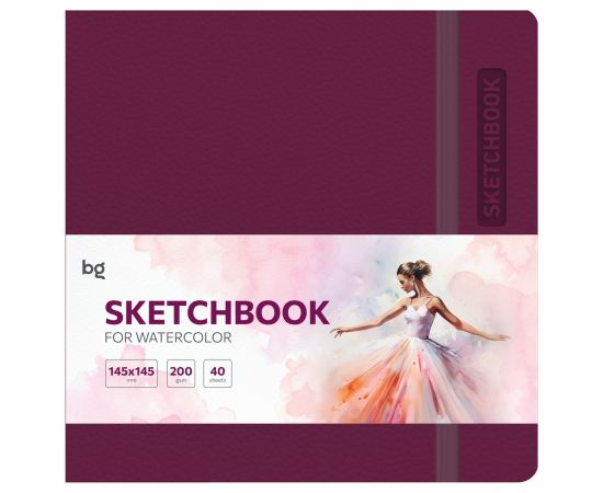 Скетчбук для акварели 40л., 145*145 BG "Bright. Berry", кожзам, на резинке, 200г/м2 Cк40с_61700