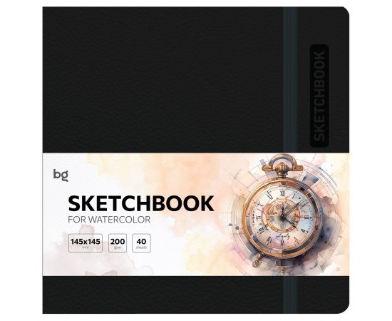 Скетчбук для акварели 40л., 145*145 BG "Bright. Black", кожзам, на резинке, 200г/м2 Cк40с_61742