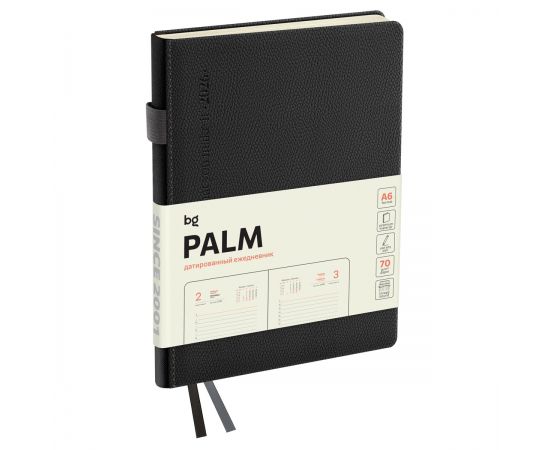 Ежедневник датированный 2026г., А6, 176л., твердый переплет, кожзам, BG "Palm. Graphite", графитовый DdА6_09421