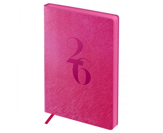 Ежедневник датированный 2026г., А6+, 176л., мягкий переплет, кожзам, BG "Shine. Magenta", фуксия, цветной срез DdА6+_09456