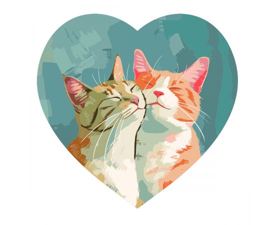 Картина по номерам на фигурном холсте ТРИ СОВЫ "Влюбленные котики", форма сердце, с акриловыми красками и кистями FCF30_00001