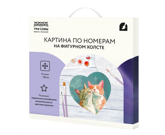Картина по номерам на фигурном холсте ТРИ СОВЫ "Влюбленные котики", форма сердце, с акриловыми красками и кистями FCF30_00001