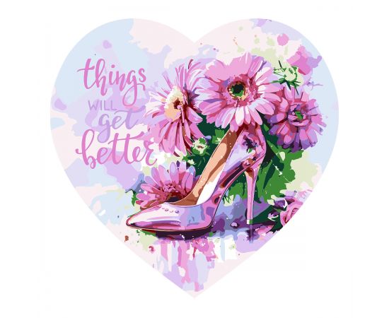 Картина по номерам на фигурном холсте ТРИ СОВЫ "Женские радости", форма сердце, с акриловыми красками и кистями FCF30_00002