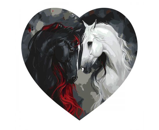 Картина по номерам на фигурном холсте ТРИ СОВЫ "Лошади Инь и Ян", форма сердце, с акриловыми красками и кистями FCF30_00003