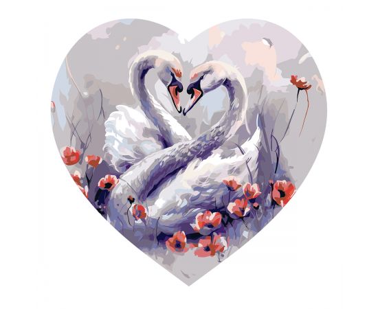 Картина по номерам на фигурном холсте ТРИ СОВЫ "Лебединая верность", форма сердце, с акриловыми красками и кистями FCF30_00004