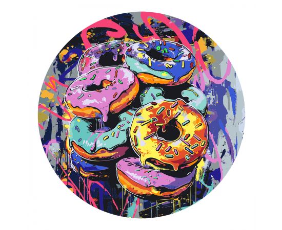 Картина по номерам на фигурном холсте ТРИ СОВЫ "Донаты Арт", форма круг, с акриловыми красками и кистями FCF30_00005