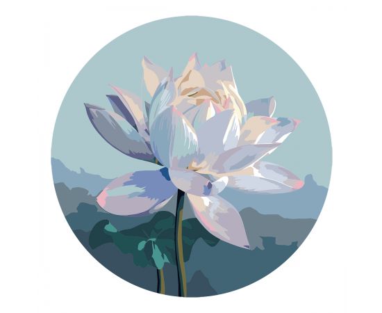 Картина по номерам на фигурном холсте ТРИ СОВЫ "Цветок лотоса", форма круг, с акриловыми красками и кистями FCF30_00008