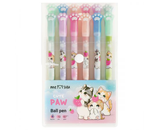 Набор шариковых ручек MESHU "Paw" 12шт., синие, 0,7мм, корпус ассорти, европодвес MS_65611