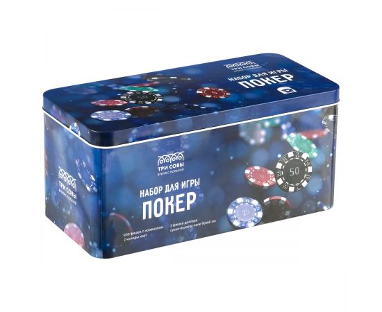 Набор для игры в "Покер", (200 фишек, 2 колоды карт, сукно), металлическя коробка PS-62414