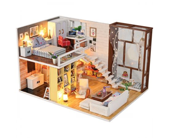 Сборная модель ТРИ СОВЫ, Румбокс "Городской лофт", инструменты, клей, светодиоды, картонная коробка RMb_57080