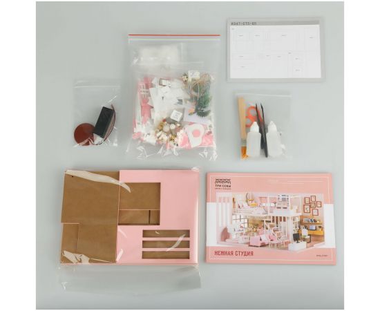 Сборная модель ТРИ СОВЫ, Румбокс "Нежная студия", инструменты, клей, светодиоды, картонная коробка RMb_57081