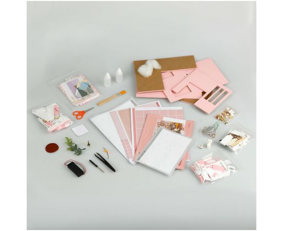 Сборная модель ТРИ СОВЫ, Румбокс "Нежная студия", инструменты, клей, светодиоды, картонная коробка RMb_57081