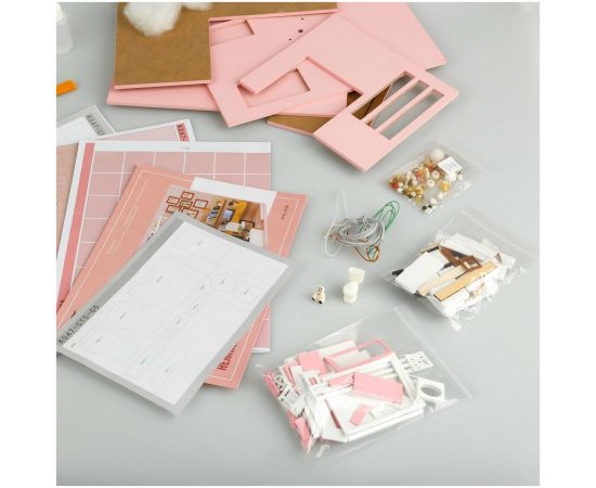 Сборная модель ТРИ СОВЫ, Румбокс "Нежная студия", инструменты, клей, светодиоды, картонная коробка RMb_57081