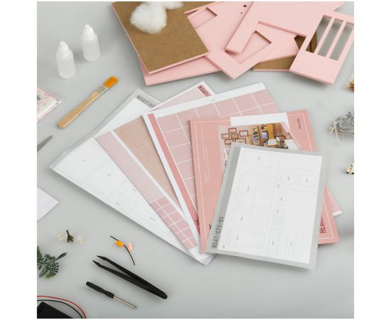 Сборная модель ТРИ СОВЫ, Румбокс "Нежная студия", инструменты, клей, светодиоды, картонная коробка RMb_57081