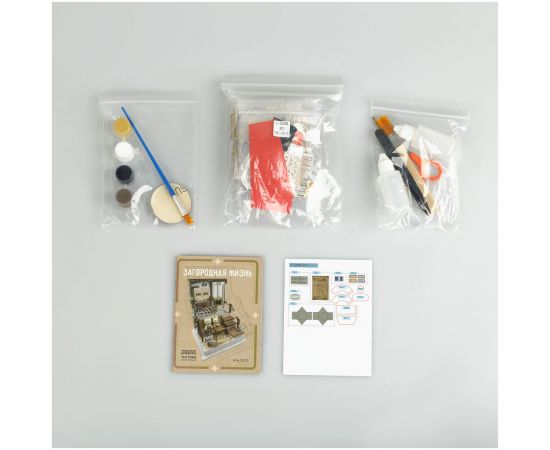 Сборная модель ТРИ СОВЫ, Румбокс "Загородная жизнь", инструменты, клей, светодиоды, батарейки, картонная коробка RMs_57073