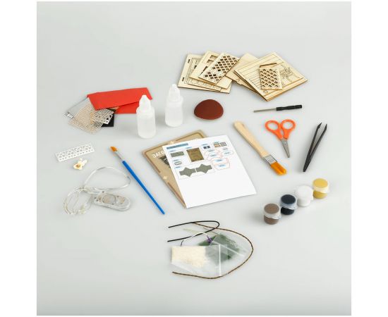 Сборная модель ТРИ СОВЫ, Румбокс "Загородная жизнь", инструменты, клей, светодиоды, батарейки, картонная коробка RMs_57073