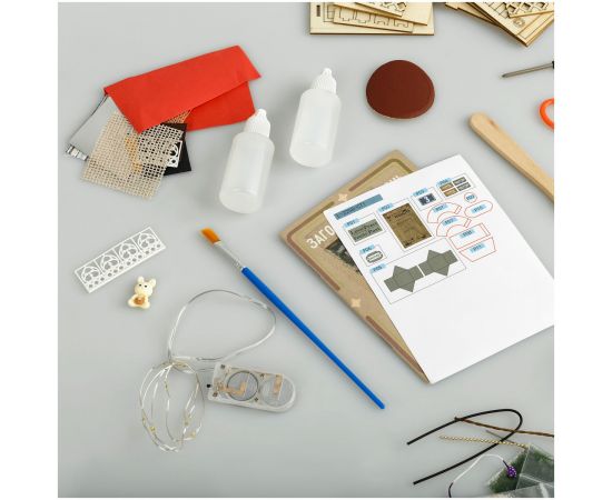 Сборная модель ТРИ СОВЫ, Румбокс "Загородная жизнь", инструменты, клей, светодиоды, батарейки, картонная коробка RMs_57073