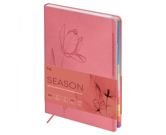 Еженедельник датированный 2026г., А6+, 80л., мягкий переплет, кожзам, BG "Season. Tulip", коралловый, полноцветный вырубной блок Wd_66079