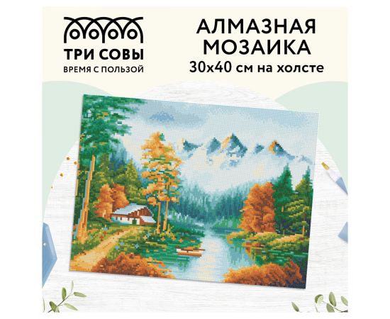 Алмазная мозаика ТРИ СОВЫ "Осень в горах", 30*40см, холст, картонная коробка с пластиковой ручкой АМ3040_47526