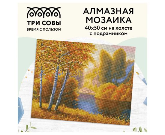 Алмазная мозаика ТРИ СОВЫ "Осень", 40*50см, холст на деревянном подрамнике, картонная коробка с пластиковой ручкой АМП4050_47612