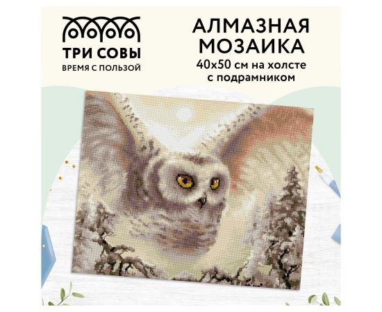 Алмазная мозаика ТРИ СОВЫ "Полярная сова", 40*50см, холст на деревянном подрамнике, картонная коробка с пластиковой ручкой АМП4050_47620