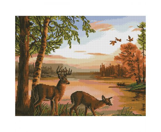 Алмазная мозаика ТРИ СОВЫ "Олени в лесу", 40*50см, холст на деревянном подрамнике, картонная коробка с пластиковой ручкой АМП4050_52981
