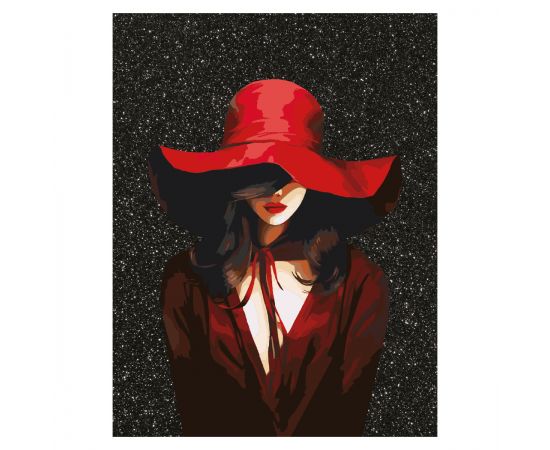 Картина по номерам на холсте с глиттером ТРИ СОВЫ "Девушка в красном", 30*40, с акриловыми красками и кистями КХг3040_57053