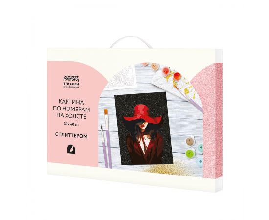 Картина по номерам на холсте с глиттером ТРИ СОВЫ "Девушка в красном", 30*40, с акриловыми красками и кистями КХг3040_57053