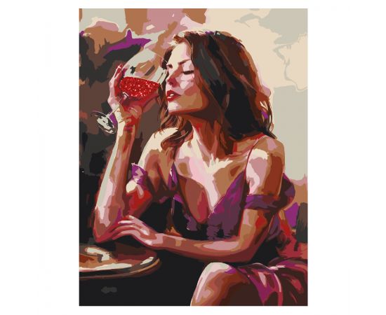 Картина по номерам на холсте с глиттером ТРИ СОВЫ "Девушка с бокалом", 30*40, с акриловыми красками и кистями КХг3040_57055