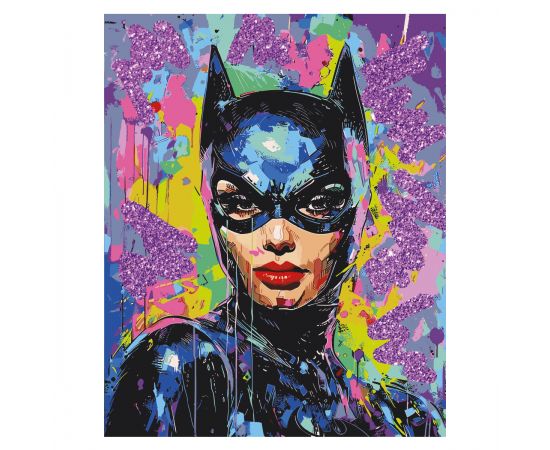 Картина по номерам на холсте с глиттером ТРИ СОВЫ "Женщина-кошка", 40*50, с акриловыми красками и кистями КХг4050_57065