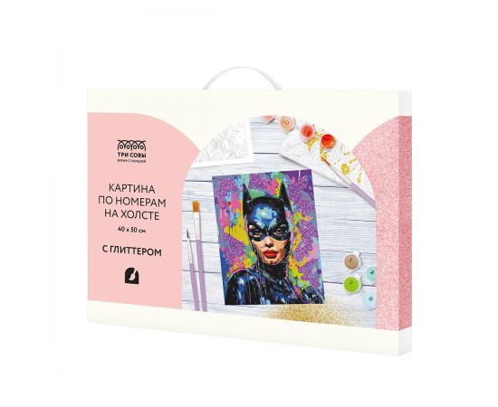 Картина по номерам на холсте с глиттером ТРИ СОВЫ "Женщина-кошка", 40*50, с акриловыми красками и кистями КХг4050_57065