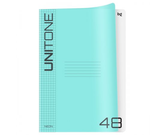 Тетрадь 48л., А4 клетка BG "UniTone. Neon", пластиковая обложка, неон голубой Т4ск48_пл 57513