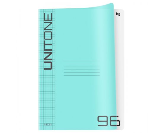 Тетрадь 96л., А4 клетка BG "UniTone. Neon", пластиковая обложка, неон голубой Т4ск96_пл 57518