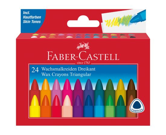 Мелки восковые Faber-Castell, 24цв., трехгранные, картонная упаковка 120024