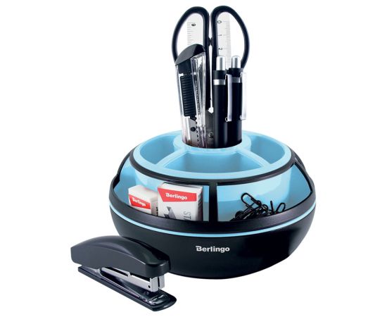 Настольный органайзер Berlingo "Instinct", 9 предметов, вращающийся, черный/аквамарин MOn_09116