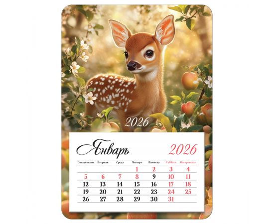 Календарь отрывной на магните, 95*135 мм склейка BG "Оленёнок", 2026г. 380895