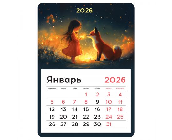 Календарь отрывной на магните, 130*180 мм склейка BG "Девочка и лис", 2026г. 380909