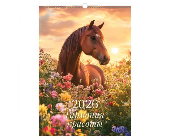 Календарь настенный перекидной на гребне, 340*480 мм 6л. BG "Лошади", 2026г. 381920