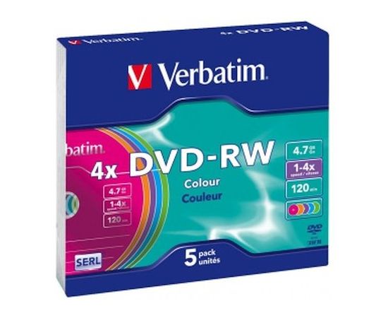 Матрица DVD-RW 4.7Gb Verbatim 4X Slim Case (5) COLOR (43563) 43563
