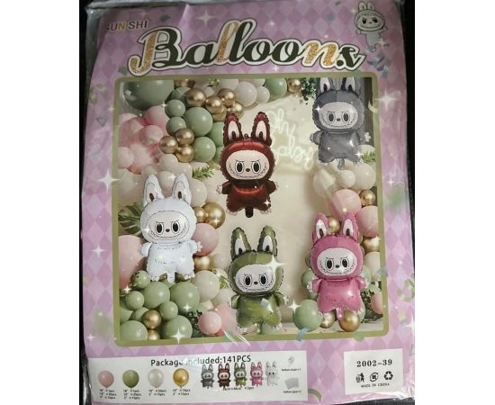 Набор воздушных шаров Лабубу, фольгированных, 141 шт 46071774551962